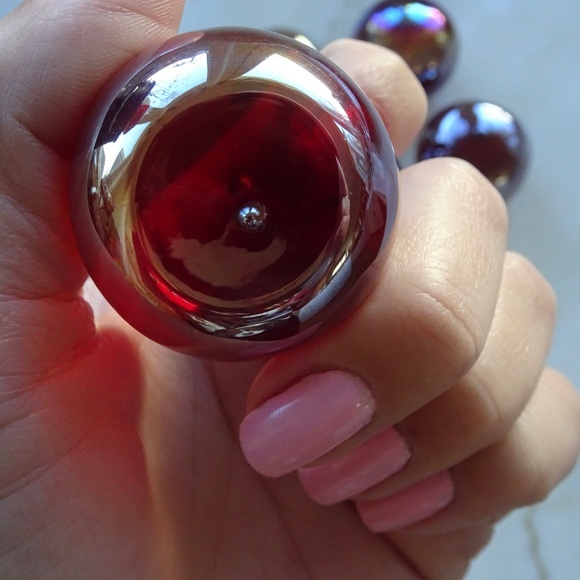 Red Iridescent Oil Spill Handblown Glass Christmas Balls Table Candy Decor - Picture 4 of 9